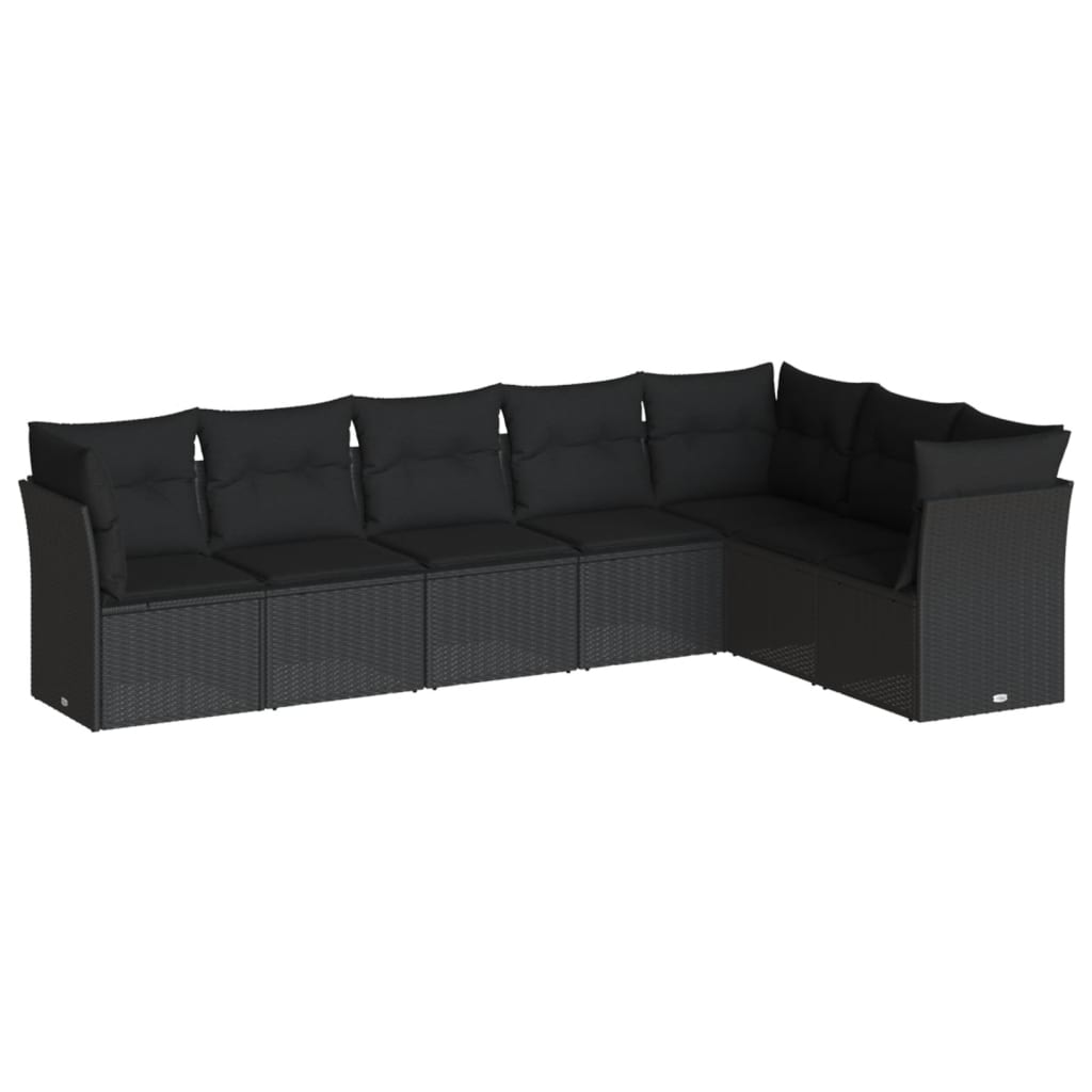vidaXL 7-tlg. Garten-Sofagarnitur mit Kissen Schwarz Poly Rattan Image