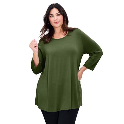Plus Size Women's Sara Everyday Scoop Neck Tunic by Avenue in Forest Green (Size 14)