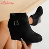 Aphixta schwarz Keil absatz moderne Stiefel Wildleder Seite Reiß verschluss Stiefeletten Frauen Winter Stiefel Schnalle Schuhe Botas Mujer Botines große Größe 43