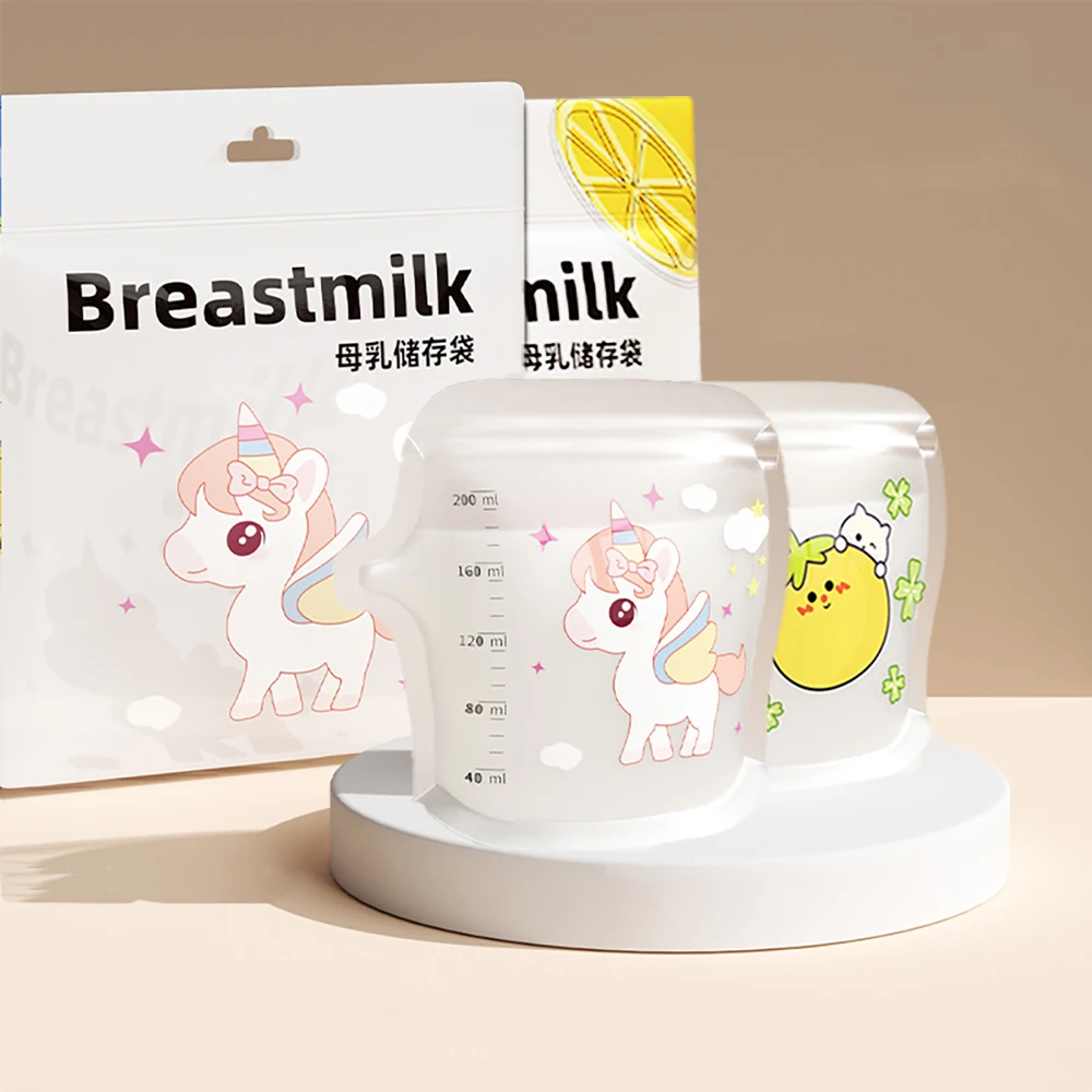 30er-Pack 200 ml BPA-freie Milchaufbewahrungsbeutel, sichere Muttermilch- und Babynahrungs-Gefrierschrankbeutel für einfaches Füttern Image
