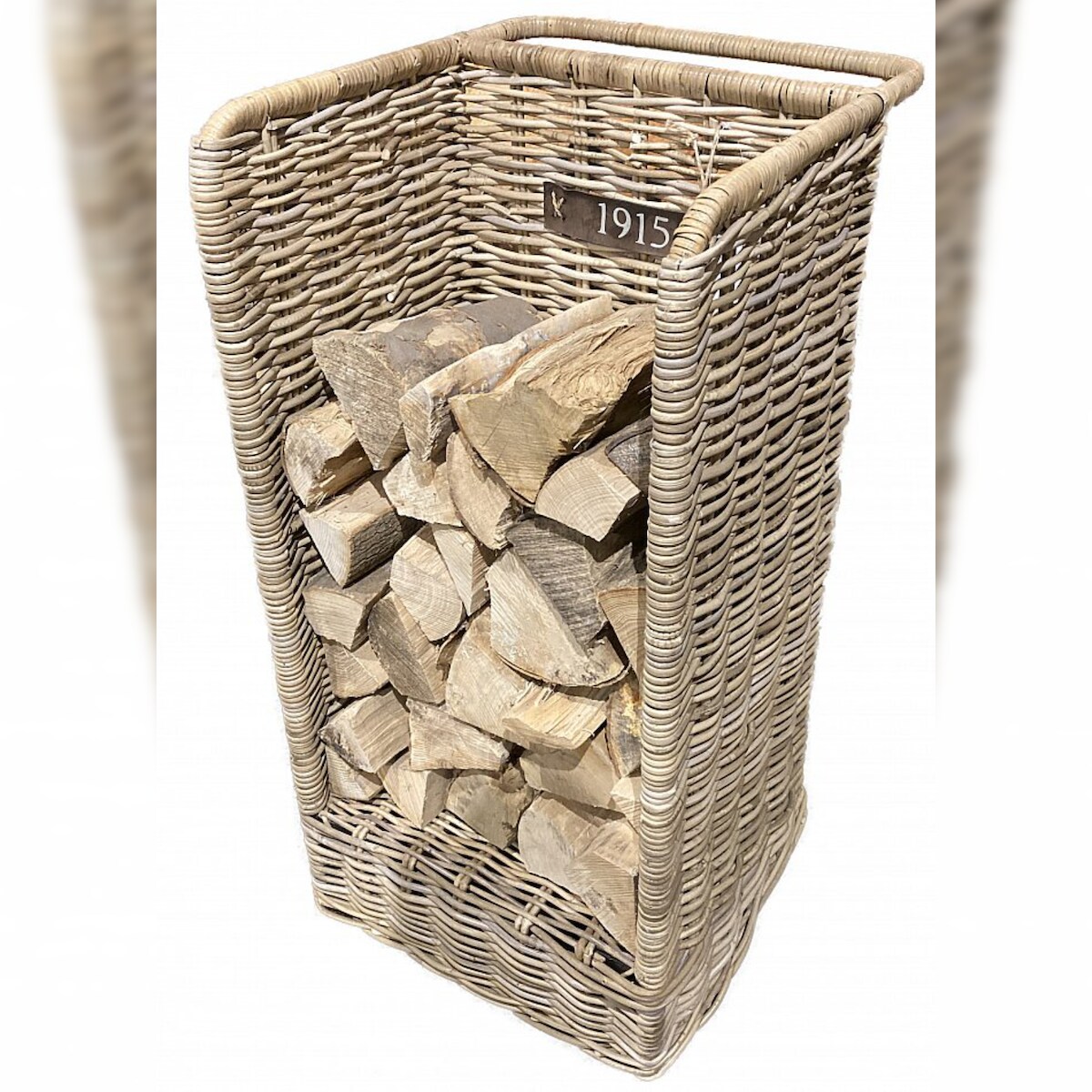 Kaminholzwagen Kaminkorb Holzständer 91x45x49cm Rattan Brennholzwagen Natur 901571 Image