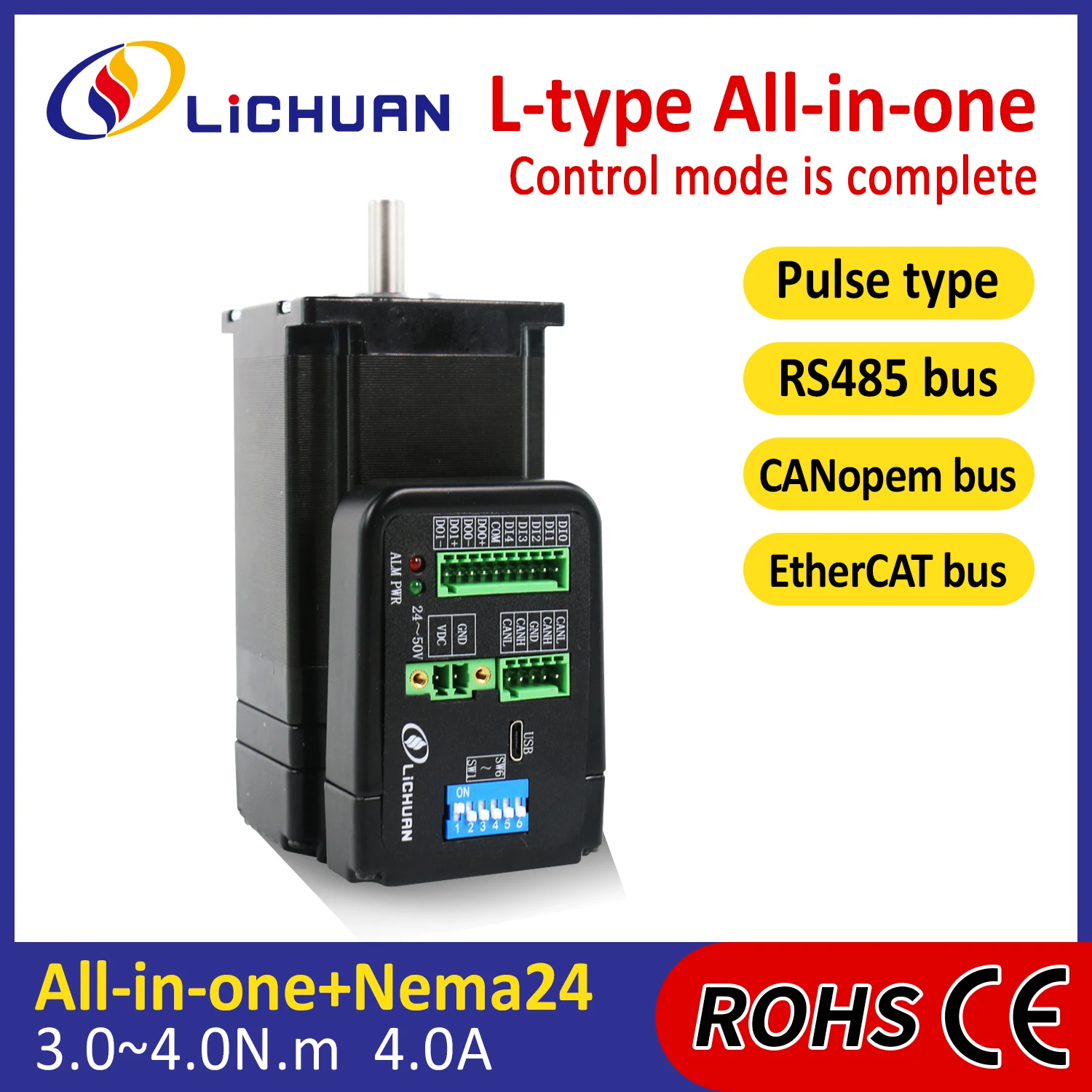 Lichuan 36 V 4,0 A Mini-integrierter Motor 3/3,5/4 Nm 2-Phasen-Nema24-Treiber mit offener Schleife und integrierter Schrittmotoren für Industrieroboter Image