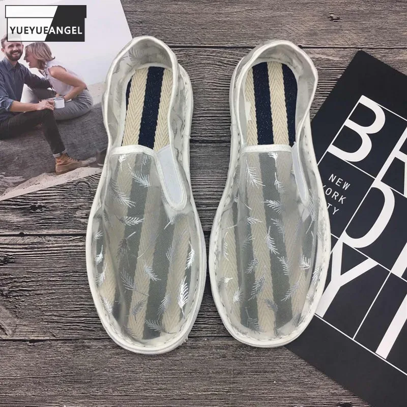 Sommer Mens Mesh Aushöhlen Atmungsaktive Schuhe Slip Auf Loafers Vintage Stickerei Wohnungen Casual Schuhe Unisex Zapatillas Hombre