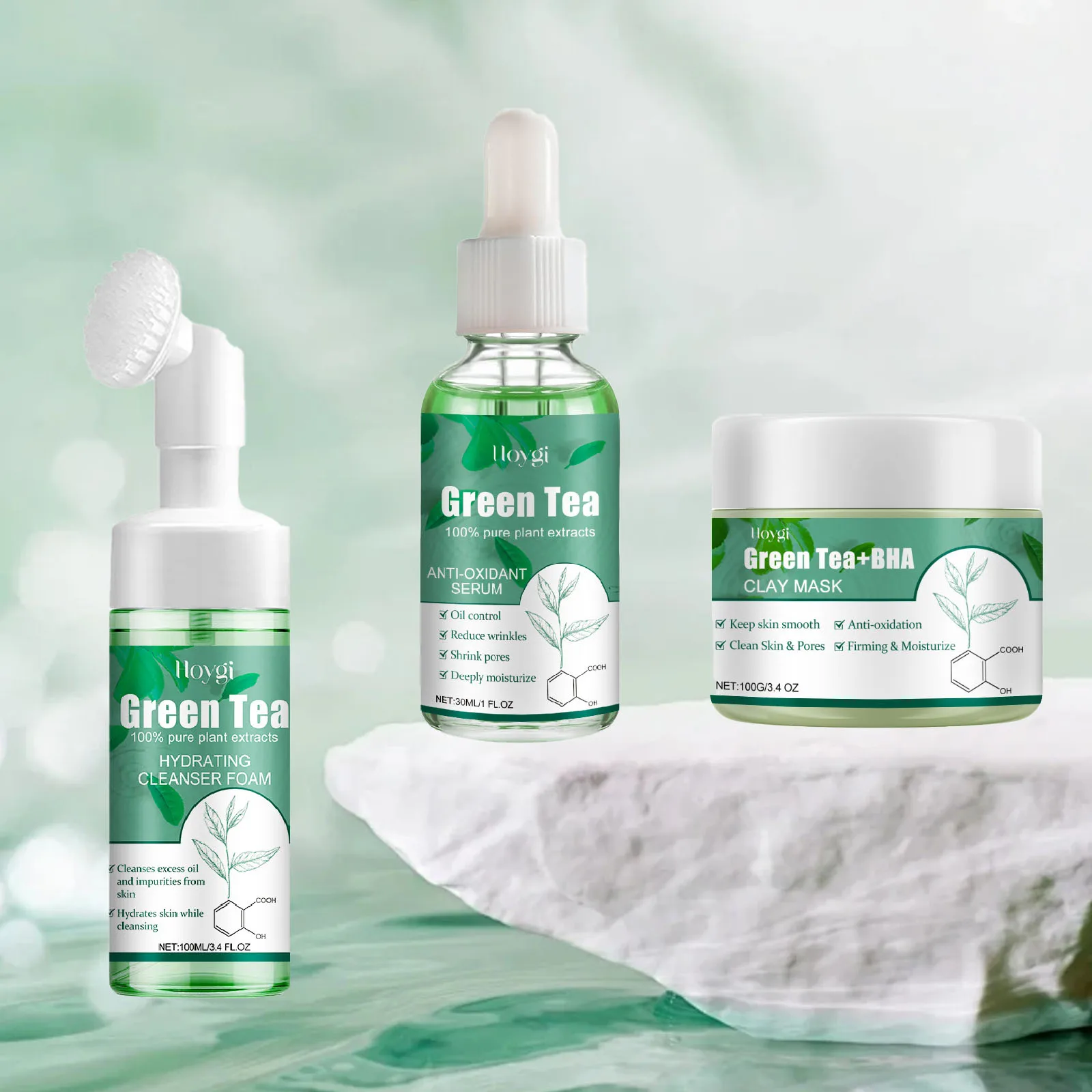 Grüntee Maske Poren schrumpfen Öl Kontrolle Mitesser Entfernung Hyaluron säure pflegende feuchtigkeit spendende Gesichts wasch schaum Gesichts reiniger Image