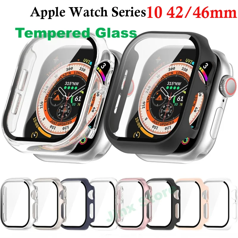 Gehärtetes Glas + Abdeckung für Apple Watch 10 42 mm 46 mm, matt, hart, PC-Stoßstange, Displayschutzfolie, iWatch-Serie 10 42/46 Zubehör Image