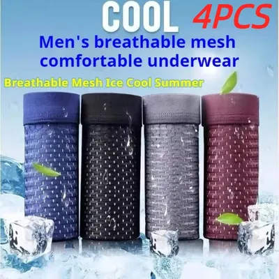 4 teile/los männer Unterwäsche Männer Boxer Shorts Eis Seide Mesh Boxershorts Plus Größe Höschen Sommer Sexy Atmungsaktive Unterhose 40-100 KG Image