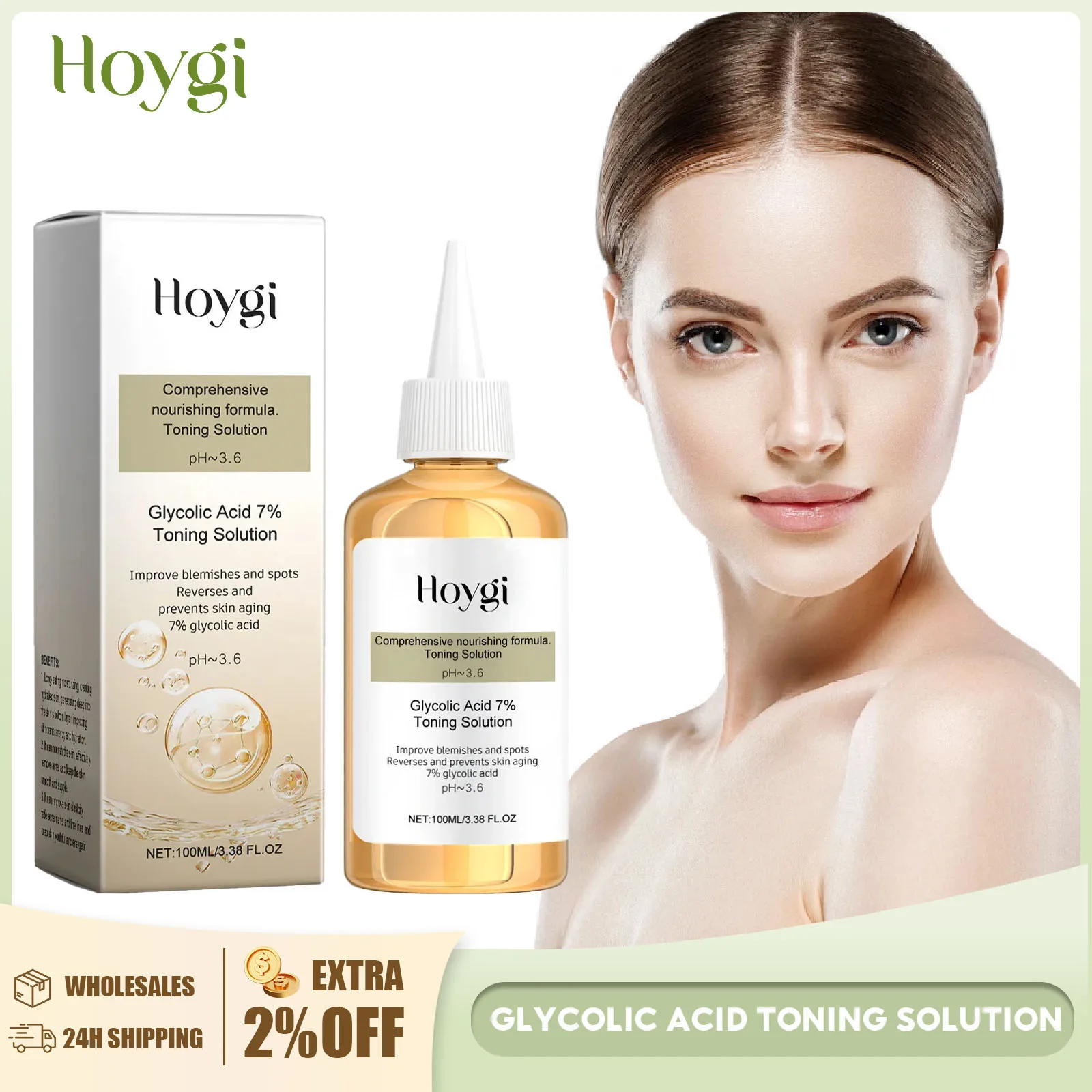 Glykolsäure-Tönungslösung, Ölkontrolle, Schrumpfung der Poren, Glättung der Haut, Verjüngung, Aufhellung, Aufhellung von Hautunreinheiten, feuchtigkeitsspendender Toner Image