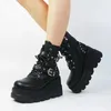 Neue frauen Pu Leder Stiefeletten Frauen Herbst Winter Runde Kappe Lace Up Schuhe Frau Motorrad Plattform Botas Gothic Schuhe