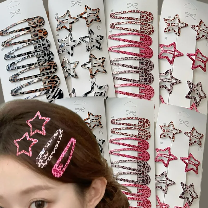 8/16Pcs Süße Leopardenmuster Haarspangen für Frauen Gothic Kreative Pony Seitenclips BB Haarnadeln Mädchen Vintage Niedliche Stern Kopfbedeckung