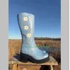 Dame blau gedruckt Design Plattform Cowboy Stiefel Punk eleganten Stil neu ankommen Stiefel klobigen Absatz Sommerkleid Stiefel Größe 35-46
