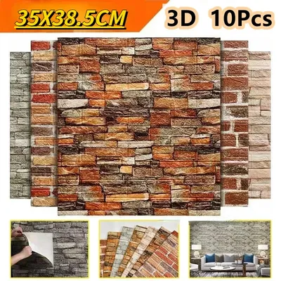 10PCS 38,5 cm * 35cm 3d Selbst-klebe Panels PVC Wohnzimmer Dekoration Hause Tapete Ziegel Muster wasserdichte Wand Aufkleber Schaum Image