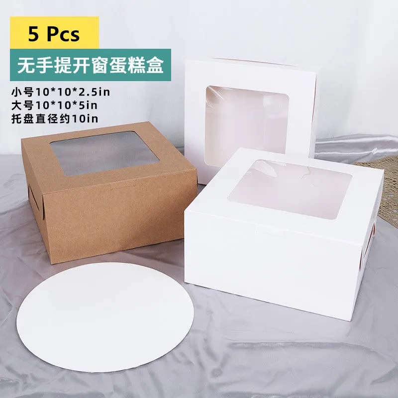 5 Stück durchsichtige 10-Zoll-Geburtstagstorten-Pizzaboxen aus weißem Kraftpapier, Back- und Gebäckverpackungsboxen Image