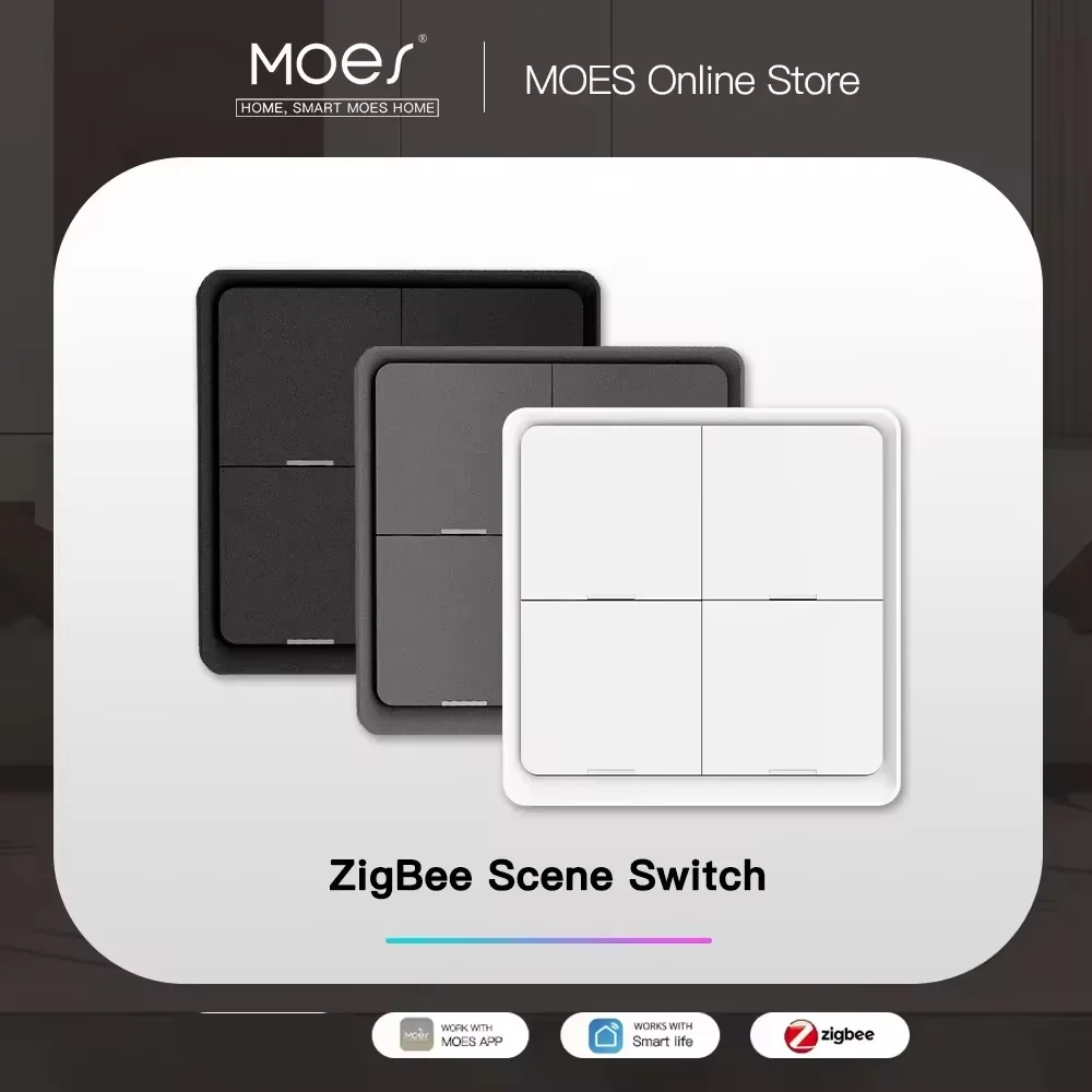 MOES 4-Gang Tuya ZigBee Wireless 12-Szenenschalter Druckknopf-Controller Batteriebetriebenes Automatisierungsszenario für Tuya-Geräte Image