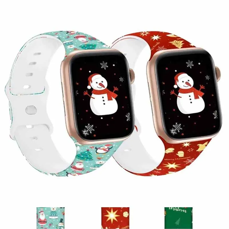 Silikon Weihnachts armband für Apple Uhren armband 44mm 40mm 49mm 41mm 45mm 42mm bedrucktes Armband iwatch Serie 9 8 7 6 3 5 4 ultra 2 Image