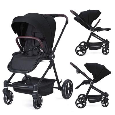 Foldable Baby Stroller, High Landscape Pushchair with Reversible Backrest