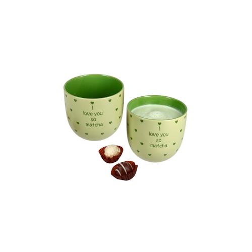 2x I Love Matcha Becher 370ml Steingut-Tassen 2 Personen Matcha-Drink Tee grün