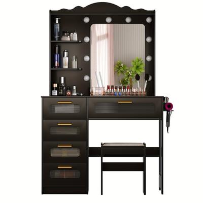 TEMU Fredees Makeup Vanity Desk With Mirror And Lights- With 5 Drawers&2 Shelves-vanity Set For Bedroom-dressing Table With 10 Light Bulbs-desk Vanity With Usb Port& Design-grey