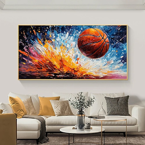 handgemachtes Original Basketball Sport Ölgemälde auf Leinwand abstrakte Basketballspieler Wandkunst für Wohndekoration mit gespanntem Rahmen/ohne Innenrahmen Gemälde Image
