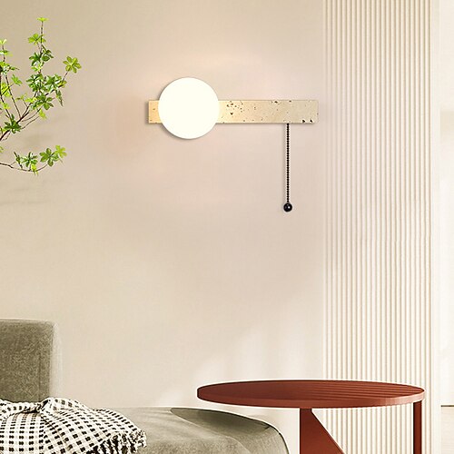 Wabi-Sabi, moderne Wandleuchte aus gelbem Travertin, Zugkettenschalter, Glaswandleuchte im Retro-Stil, minimalistische quadratische Wandlampe, Oberflächenmontage, LED-Wandbeleuchtung Image