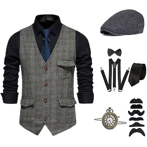 Retro Vintage Goldene Zwanziger 1920er Outfits Weste Zubehörset Gentleman Kostüm Herren Halloween Karneval Neujahr Party / Abend Maskerade Silvester Erwachsene Krawatte Weste Weitere Accessoires Image