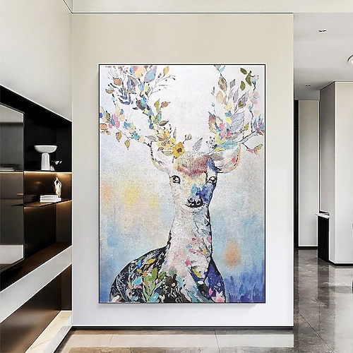 Hirsch-Ölgemälde, handgemalte Wandkunst, Hirsch-Gemälde, handgemalte Wanddekoration, Hirsch-Leinwand-Wandkunst, Hirsch-abstraktes Gemälde, großes Hirsch-Gemälde, Kunstwerk, Malerei, große Tiere, Image