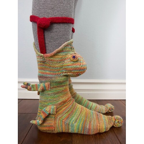Damen-Hausschuhsocken aus Dinosaurier-Strick mit 3D-Design – gemütliche Wintersocken für Erwachsene und Kinder Image
