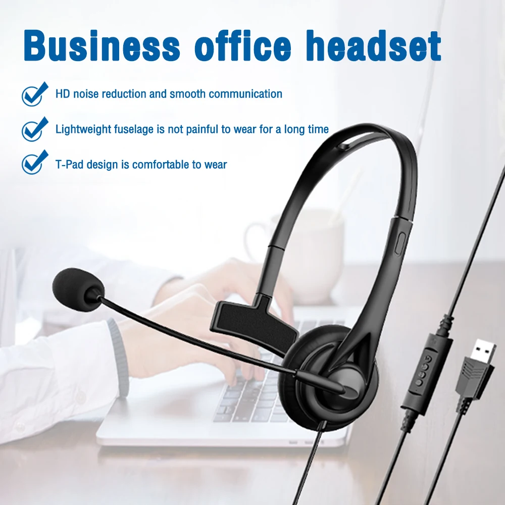 Cuffie per call center con cavo USB da 3,5mm Cuffie universali da lavoro con microfono Controllo del volume Operatore telefonico con cancellazione muta