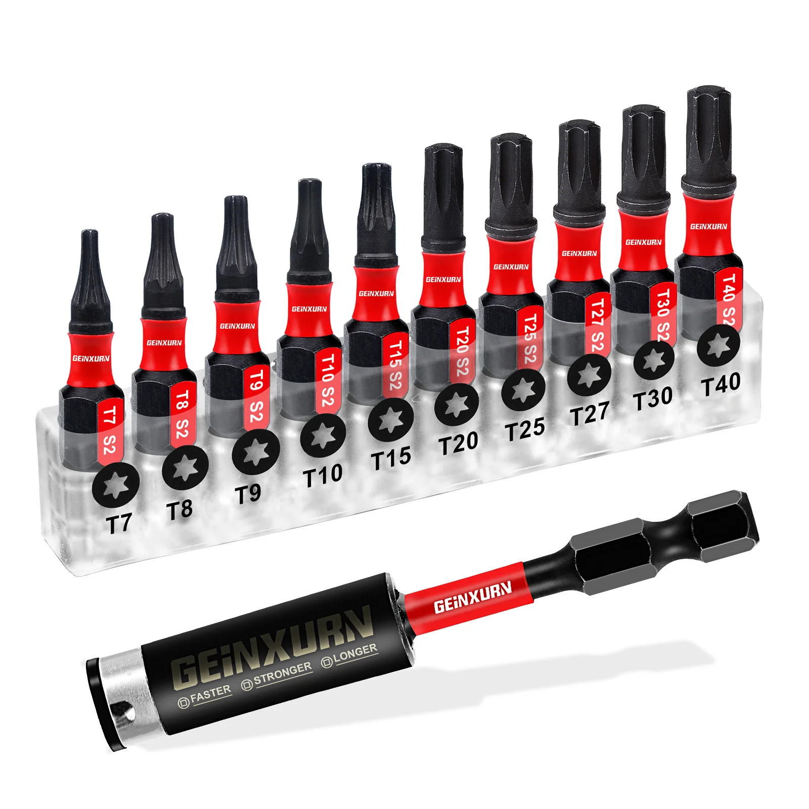 Geinxurn Set di punte per cacciavite Torx T7-T40 da 1 pollice, punta a stella in acciaio legato S2 magnetico resistente agli impatto con Sase
