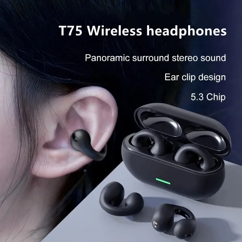 Nuovo originale T75 Conduzione ossea Wireless Bluetooth 5.3 Cuffie Auricolari sportivi Qualità audio HiFi Cuffie TWS impermeabili