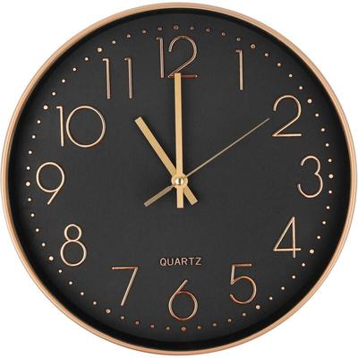 Moderne geräuschlose Quarz-Wanduhr 25 cm, runde Wanduhr mit übergroßen Zahlen (Roségold) Image
