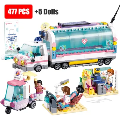 Sluban Freunde Serie Krankenwagen LKW Auto DIY Zahnklinik Auge Krankens tation Modell pädagogische Image