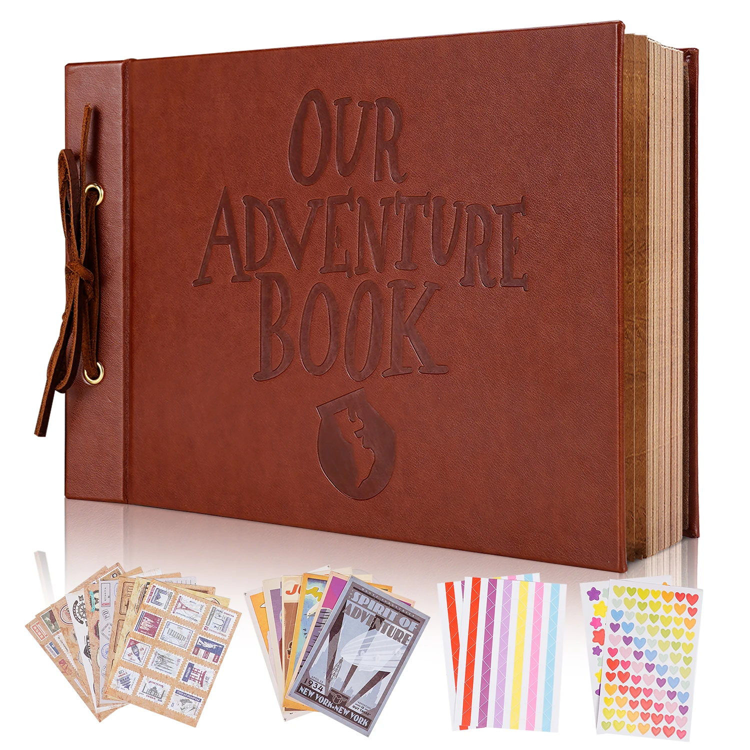 80 Seiten Fotoalbum unser Abenteuer buch Retro Pu Leder DIY handgemachte Foto Aufkleber Sammelalbum Jubiläum Erinnerung Valentinstag Geschenk Image