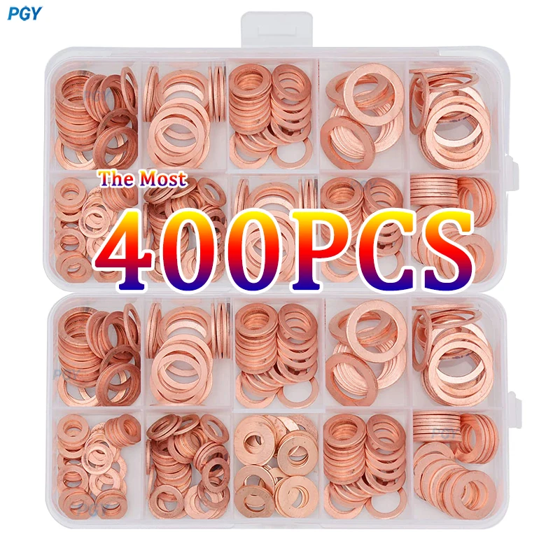 400/300/100PCS Kupfer Unterlegscheibe Dichtung Mutter und Bolzen Set Dichtung Feste Dichtung Unterlegscheibe Flachring Dichtung Sortiment Kit für Sumpfstopfen Image