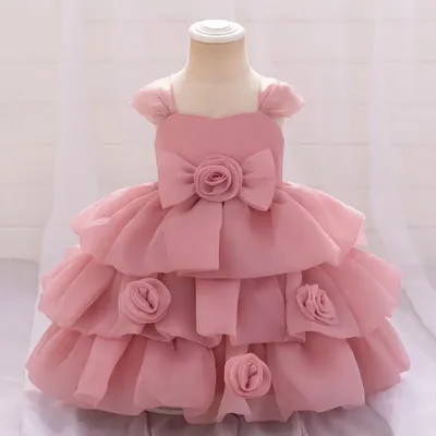 New Solid Color Flower Multi-Layer Mesh Dress for Girls Birthday Cake Dress Wedding Flower Girl