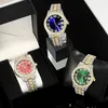 1pc Männer Frauen Quarzuhr Hip-hop Punk Inlay Diamanten Gold & Silber Uhr Gebündelt Größe Teller Stilvolle party Schmuck Geschenk Box