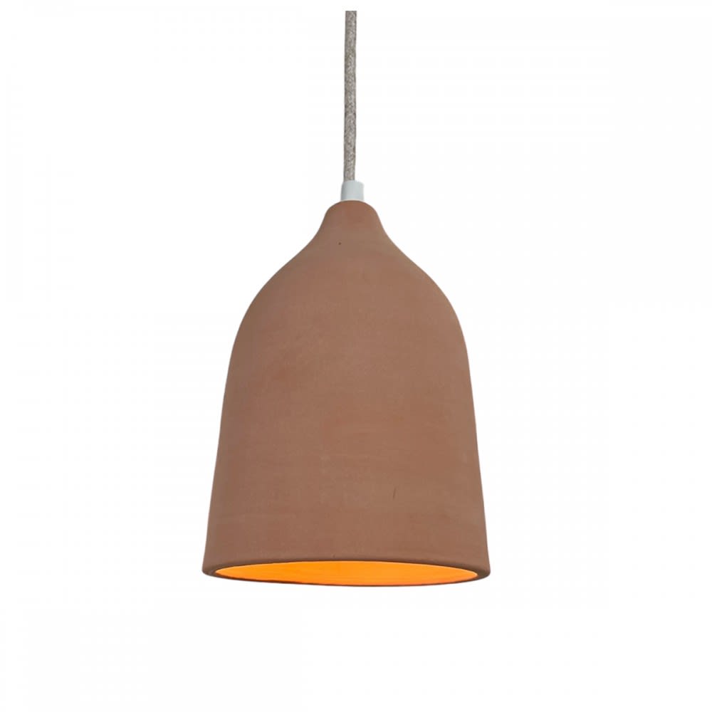 Suspension terre cuite avec câble lin D.14cm