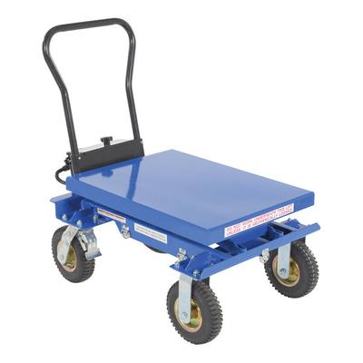 Vestil 27 1/2" x 20 1/2" Blue Steel Rough-Terrain Hydraulic Elevating Cart with 15"-34 1/2" Lift and 400 lb. Capacity CART-PN-400