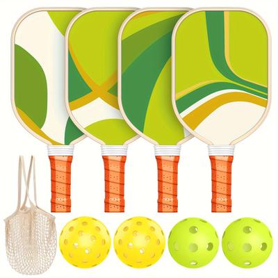 TEMU Premium Wood Pickleball Set: 4 Ergonomic Paddles, 4 Balls For Indoor/outdoor Use, Carry Bag Included - Ideal For Beginners, Pros, Women, Men, And Youth