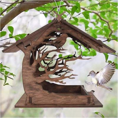 Vogelfutterspender aus Holz für den Außenbereich, Vogelfutterspender, wasserfester Hängespender für Image