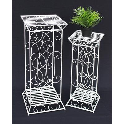 DanDiBo Blumenhocker Metall Weiß Eckig 2er Set 63 cm - 77 cm Blumenständer 20304 Blumensäule Image