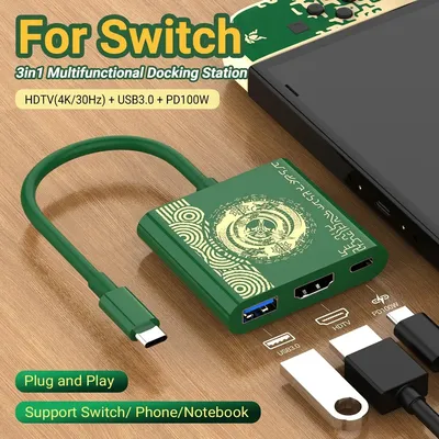PD100W Spiel Docking Station Für Schalter/OLED Unterstützung TV Dock Modus USB-C zu 4K HDTV Hub für Steam Deck Telefon iPad Laptop