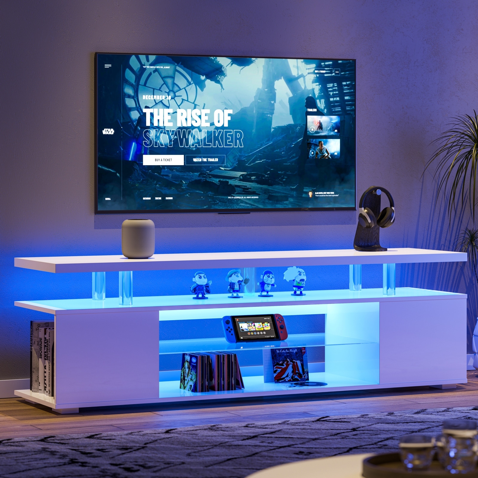TV Stand with LED Strip Lights Entertainment Center for TVs up to 65"