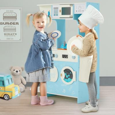 Wooden Play Kitchen Set for Kids, Pretend Cooking Toy, Interactive Kitchen Playset
