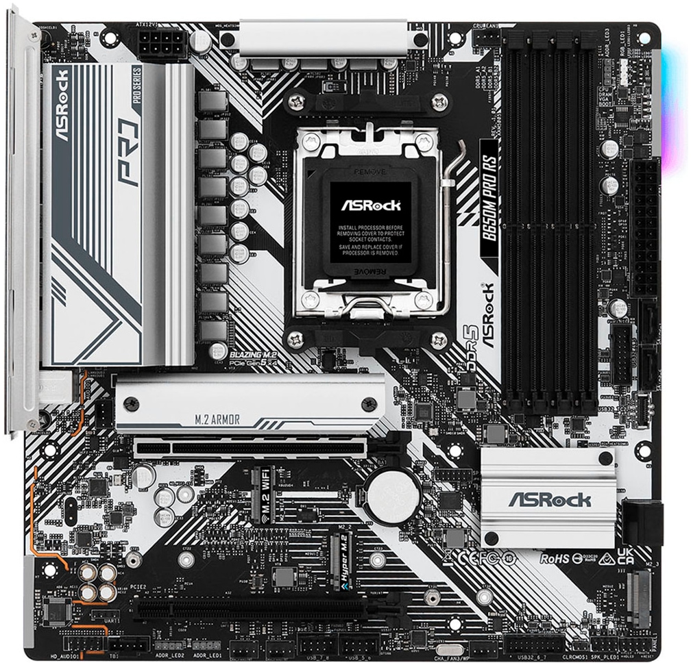 ASROCK Mainboard "B650M Pro RS", schwarz (schwarz, weiß), B:26cm H:6cm T:27,5cm, Mainboards