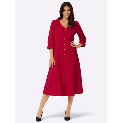 Trachtenkleid CLASSIC BASICS "Trachtenkleid", Damen, Gr. 44, Normalgrößen, rot, Web, 100% Polyester, unifarben, wadenlang, V-Ausschnitt, 3/4-Ärmel, Kleider Image