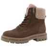 Winterboots TOM TAILOR, Damen, Gr. 36, braun, Textil, unifarben mit Farbeinsatz, Veloursleder, modisch, Schuhe, Blockabsatz, Schnürboots, Winterstiefelette mit Warmfutter-Kragen