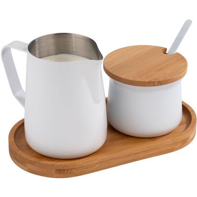 Milch- und Zuckerset APS, braun (weiß, braun), 5 tlg., Bambus, Edelstahl, Geschirr-Sets Image