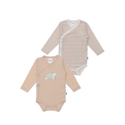 Body LILIPUT "Schildkröte", Baby, Gr. 62/68, EURO-Größen, beige (beige, weiß), 95% Baumwolle, 5% Polyester, bedruckt, Langarm, Bodies, 2er-Pack mit praktischen Druckknöpfen Image