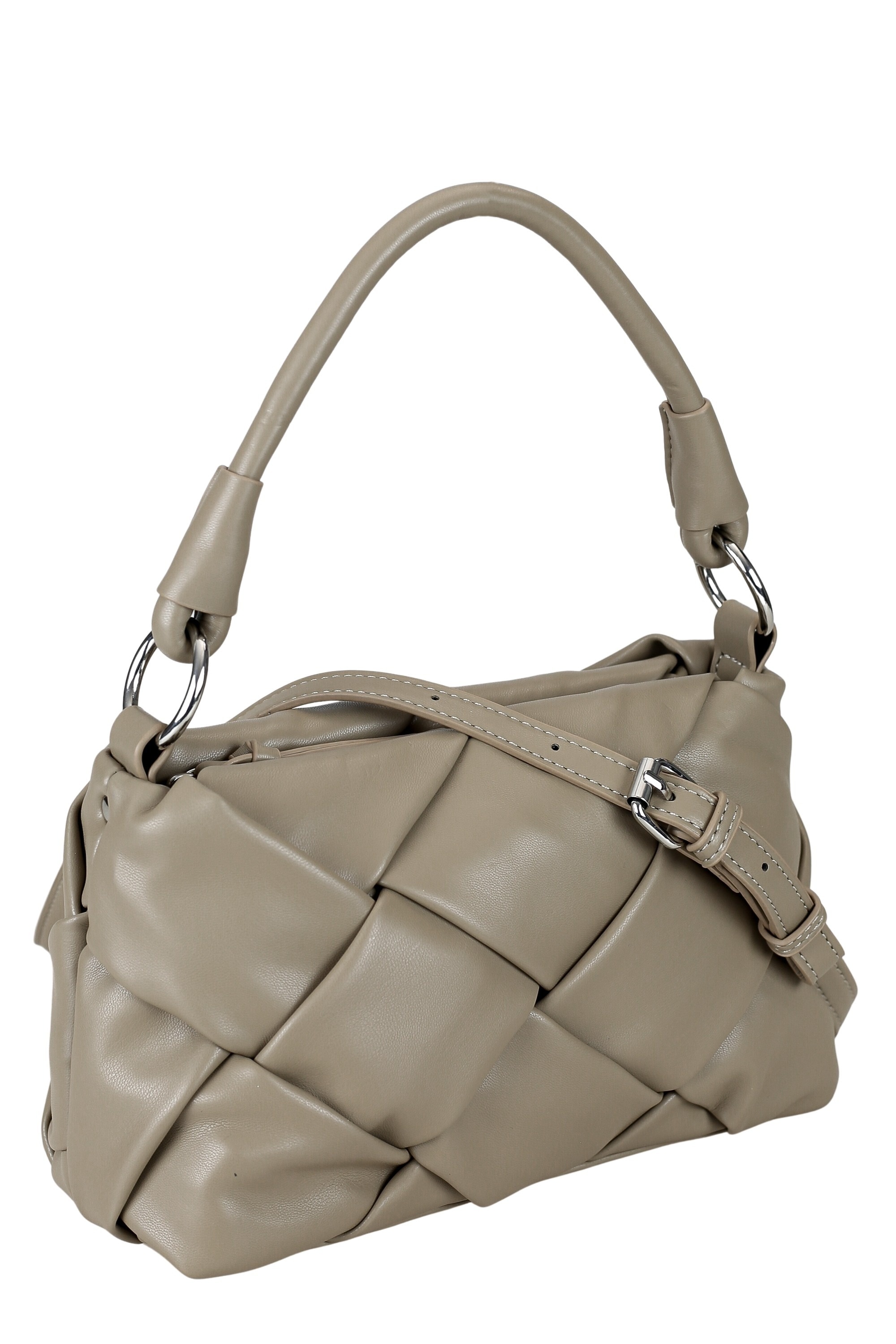 Schultertasche "Giorgia", Damen, Gr. B/H/T: 25cm x 15cm x 10cm onesize, grau (taupe), Polyurethan (PU), COLLEZIONE ALESSANDRO, Taschen Schultertasche, Elegante Flechttasche mit Trageriemen