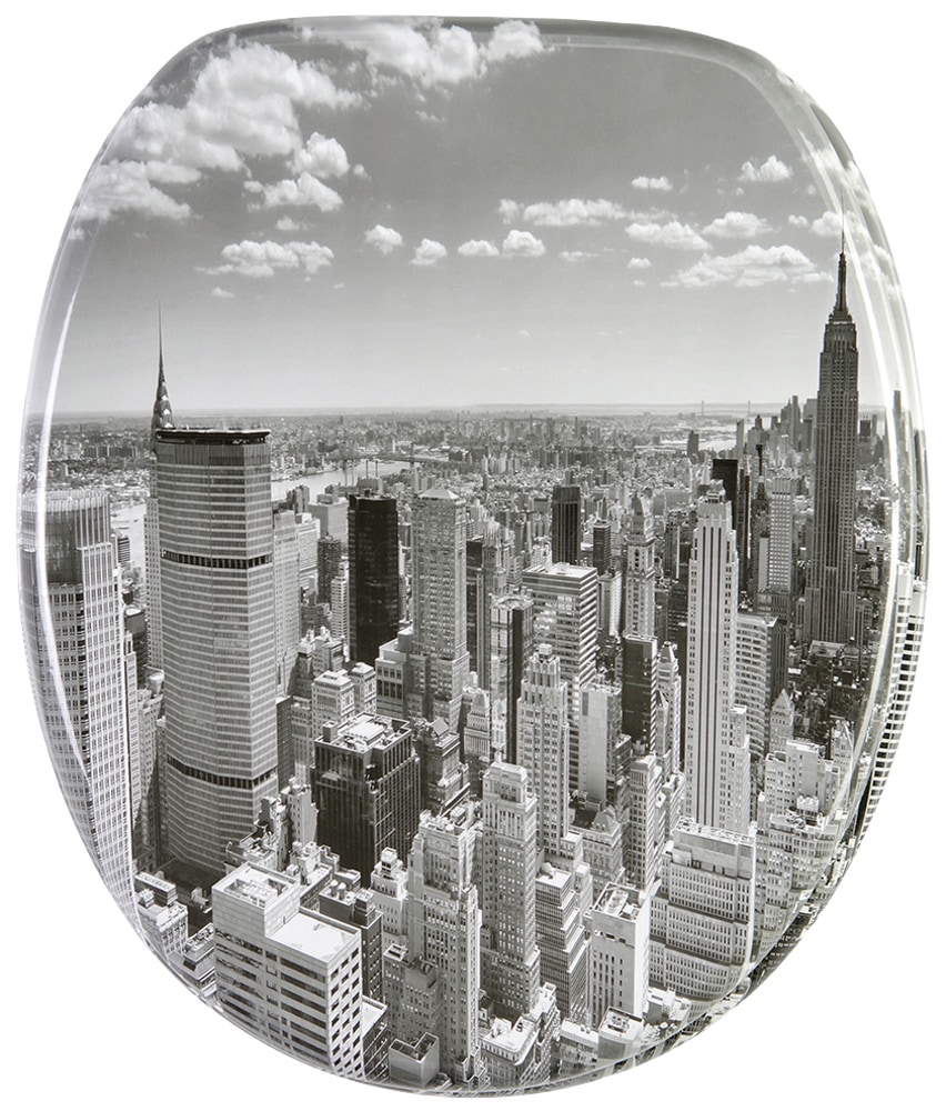 WC-Sitz SANILO "Skyline New York", grau, B:37,7cm L:47cm, MDF - Mitteldichte Holzfaserplatte, WC-Sitze, mit Absenkautomatik